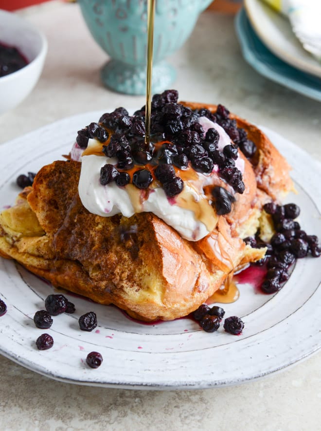Cinnamon Sugar Sourdough French Toast Bake with Whipped Yogurt Topping I howsweeteats.com