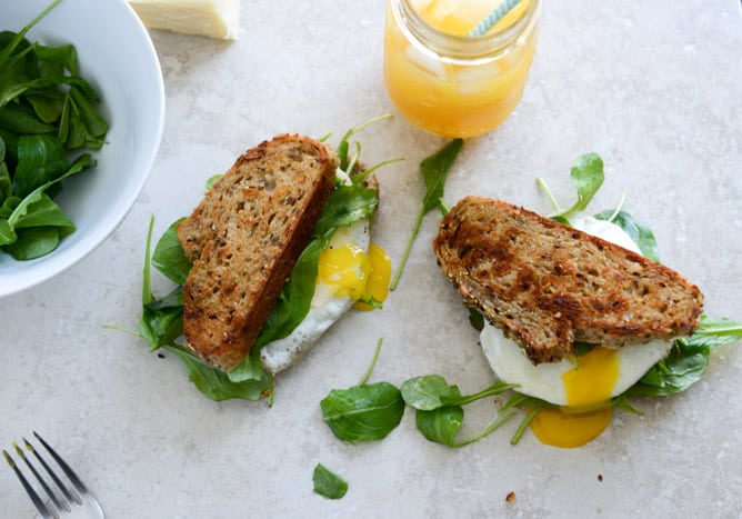 Gruyere, Fig Jam and Arugula Breakfast Sandwiches I howsweeteats.com