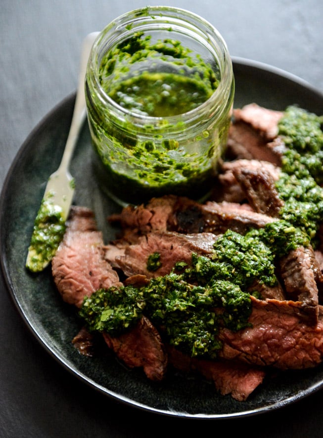 Garlic Brown Sugar Flank Steak with Chimichurri I howsweeteats.com
