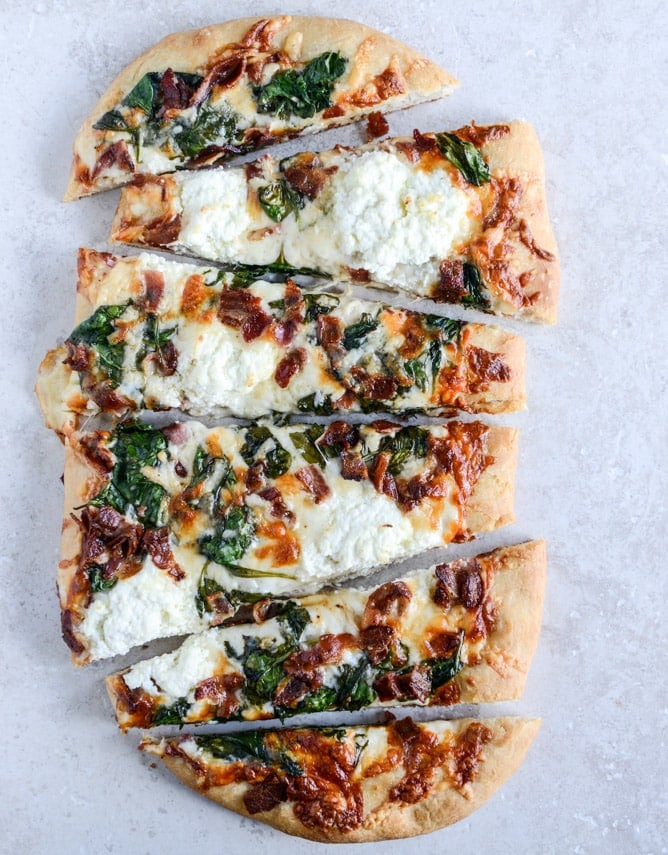 White Pizza with Spinach and Bacon I howsweeteats.com