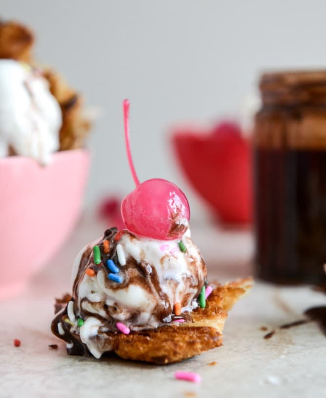 Crispy Croissant Sundaes with Red Wine Hot Fudge I howsweeteats.com