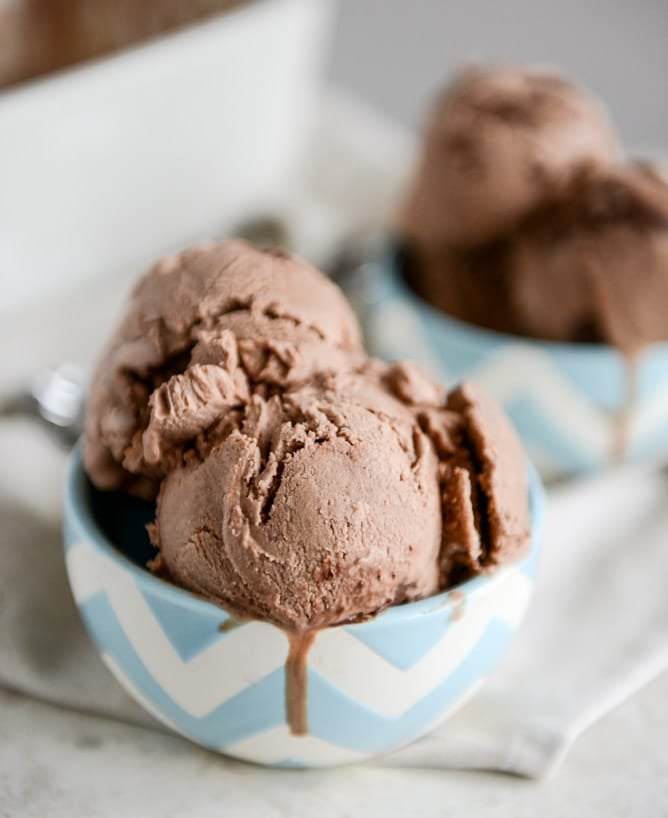 Milk Chocolate Goat Cheese Ice Cream with Ganache Fudge Chunks I howsweeteats.com