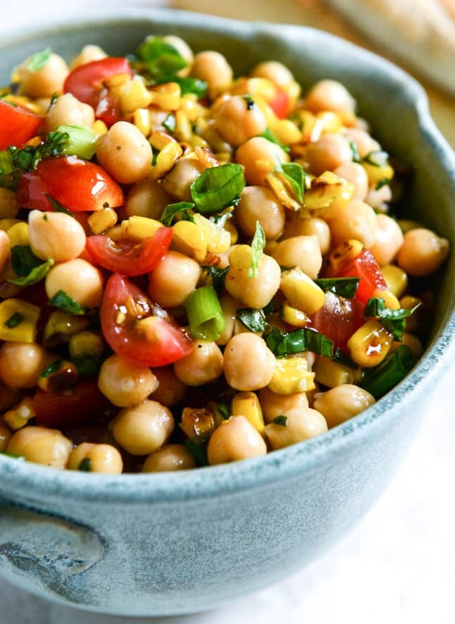 summer chickpea salad with honey garlic lime vinaigrette I howsweeteats.com