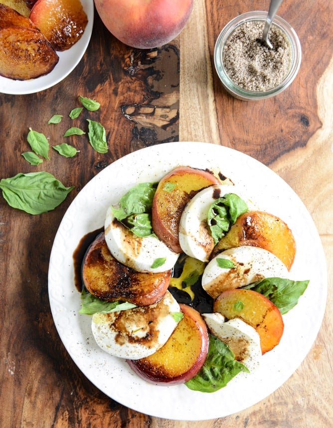 caramelized peach caprese with smoked sea salt I howsweeteats.com