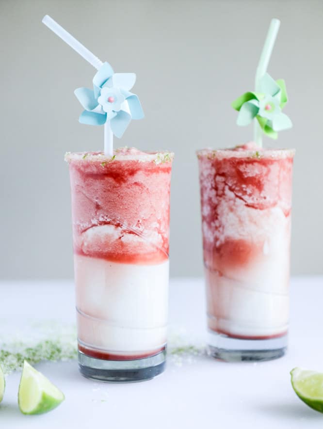 layered watermelon coconut shakes with salty lime sugar I howsweeteats.com