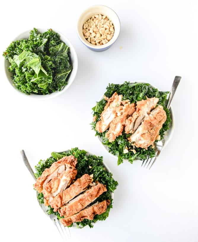 chili garlic kale salad... with fried chicken I howsweeteats.com