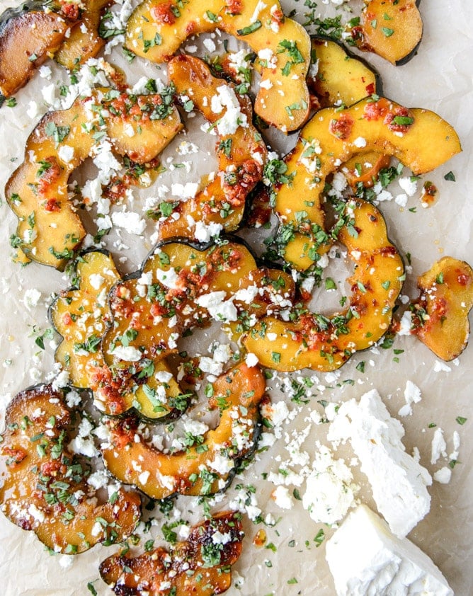 spicy roasted squash with feta + herbs I howsweeteats.com