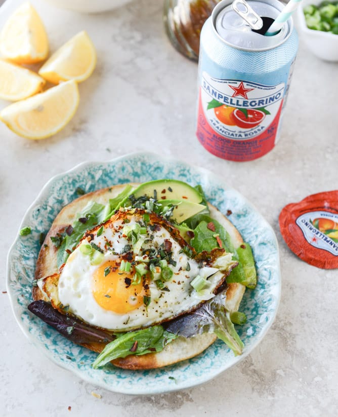 Fried Egg Crispy Tortillas with Lemon Greens and Toasted Sesame Oil I howsweeteats.com