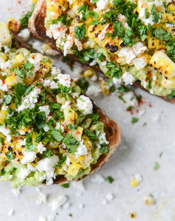 mexican grilled street corn avocado toast I howsweeteats.com