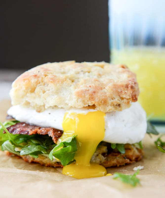 havarti breakfast biscuits with jalapeno, bacon and arugula I howsweeteats.com