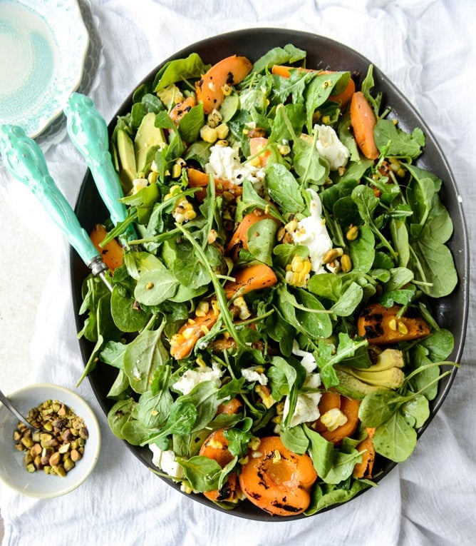 grilled apricot, sweet corn and arugula salad I howsweeteats.com