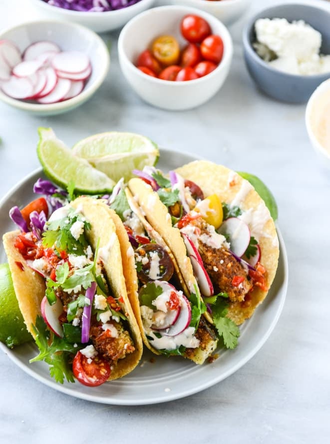 crispy zucchini tacos with cherry pepper crema I howsweeteats.com