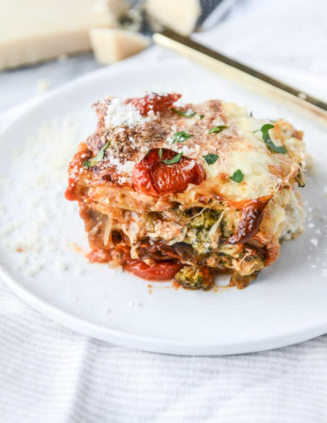 roasted vegetable lasagna with burrata I howsweeteats.com