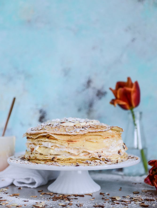 almond cream crepe cake I howsweeteats.com