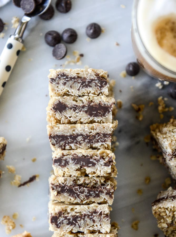 chocolate stuffed oatmeal bars from the cookies and cups cookbook I howsweeteats.com