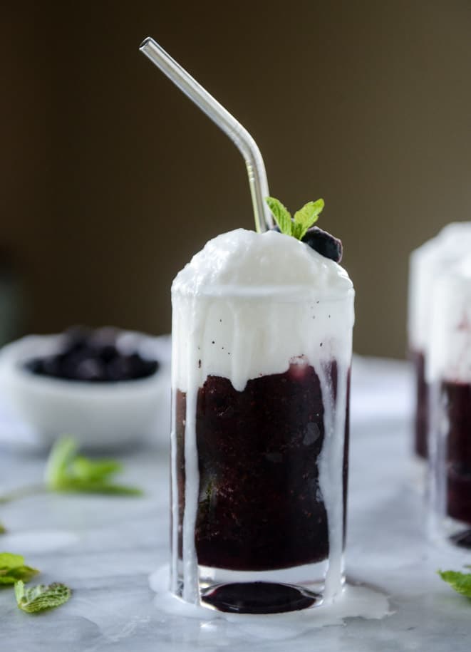 layered blueberry coconut slushie I howsweeteats.com