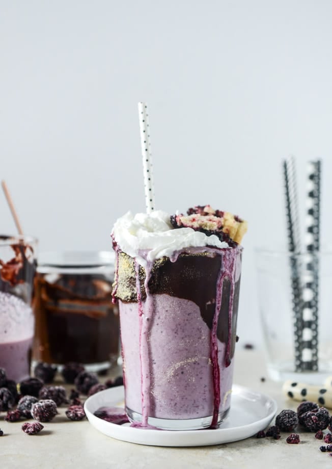 black raspberry pie milkshake with black raspberry ganache I howsweeteats.com