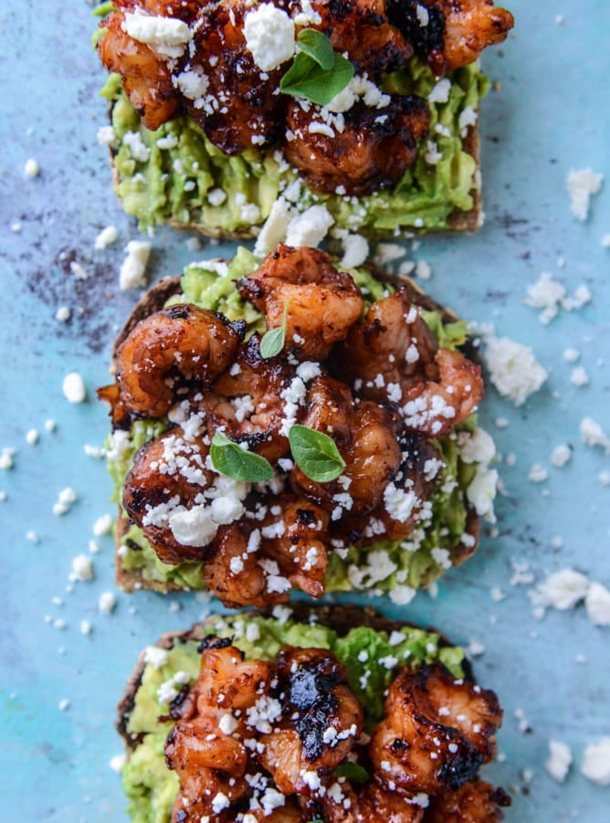 BBQ shrimp and lime avocado toast I howsweeteats.com
