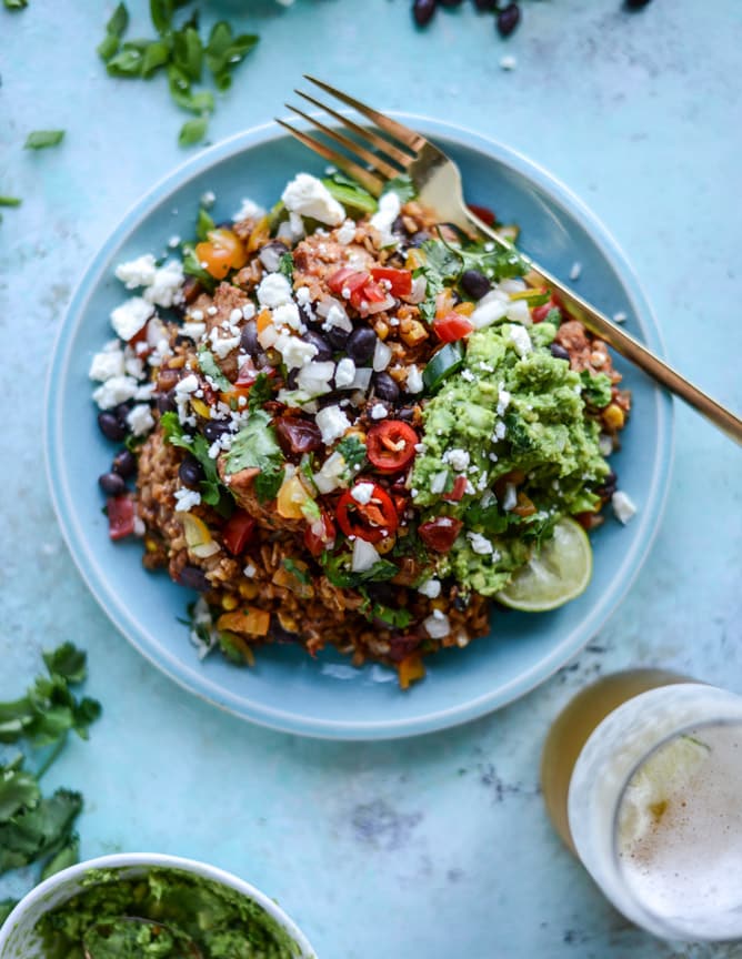 one pot burrito chicken and rice I howsweeteats.com