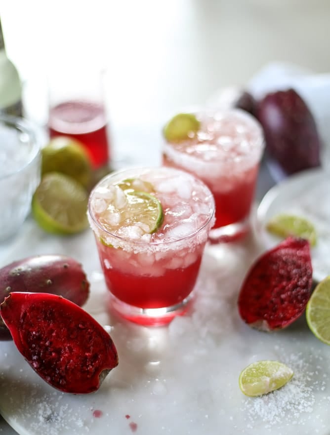 prickly pear and ginger beer margaritas I howsweeteats.com
