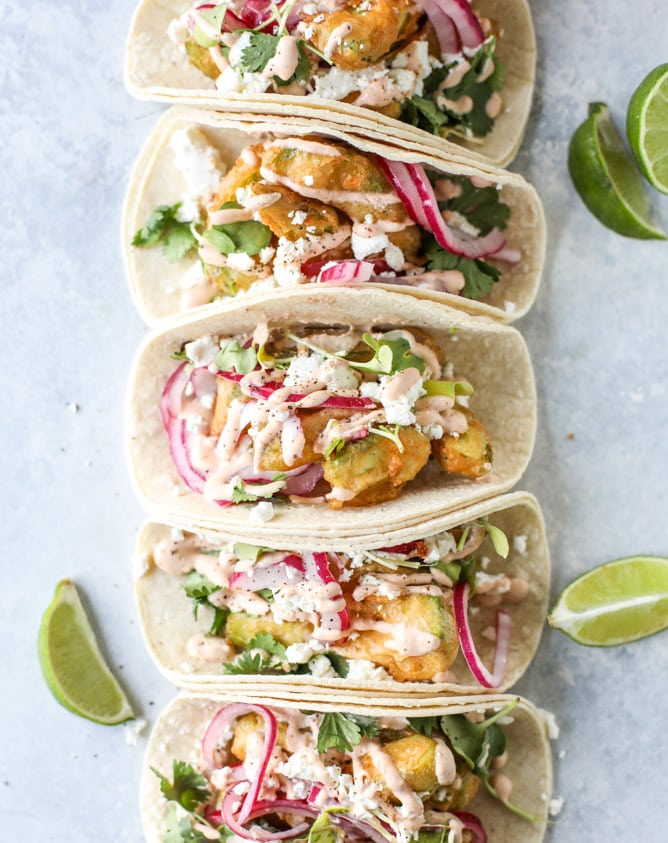 crispy beer battered avocado tacos I howsweeteats.com