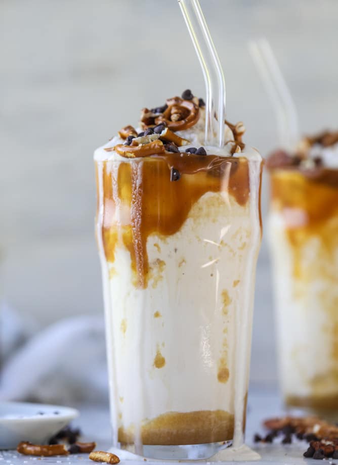 salty caramel yogurt shakes I howsweeteats.com