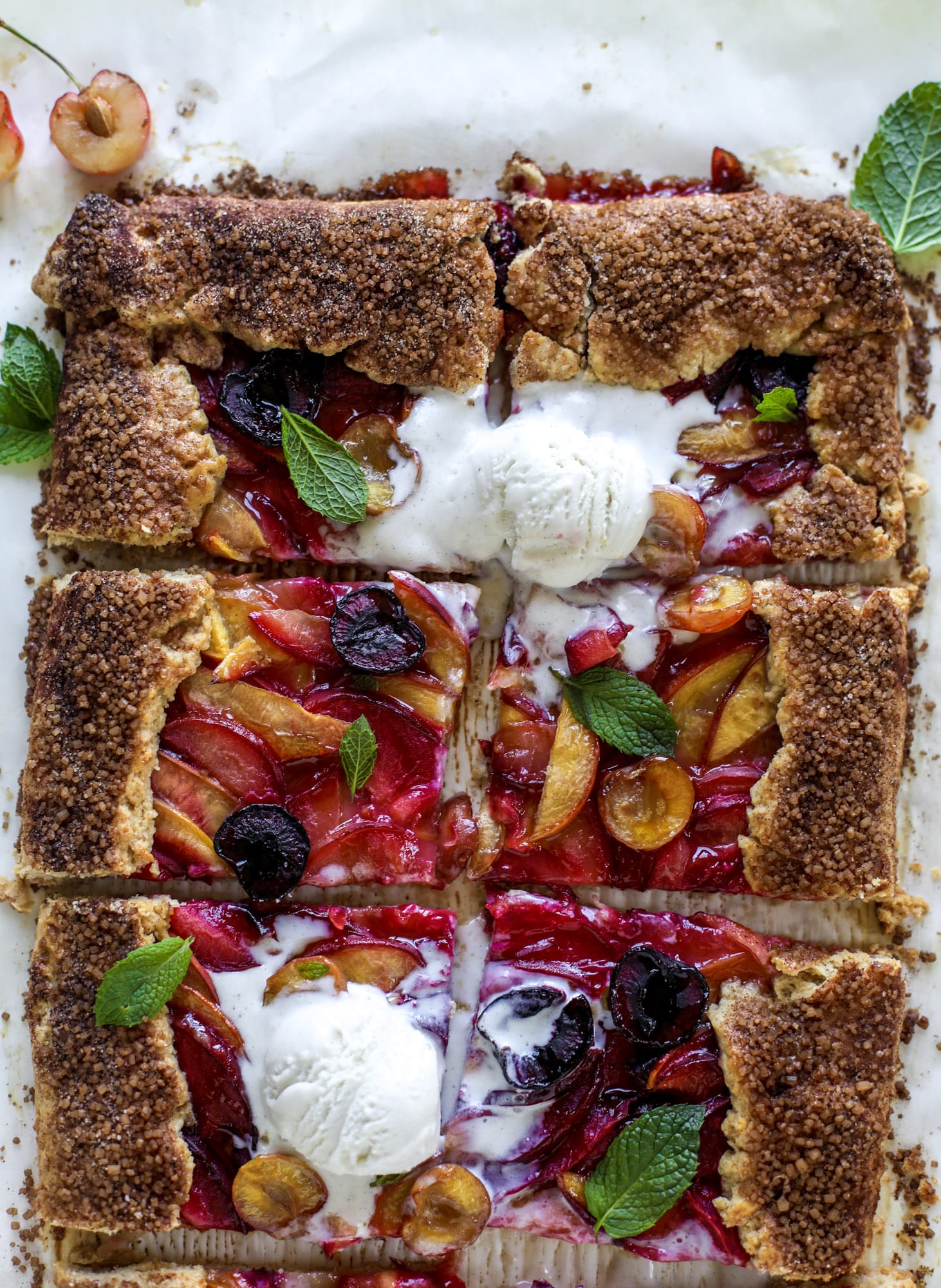 I love a stone fruit tart! Peaches, plums, pluots and cherries come together in a golden cinnamon sugar crust for the ultimate summer dessert.