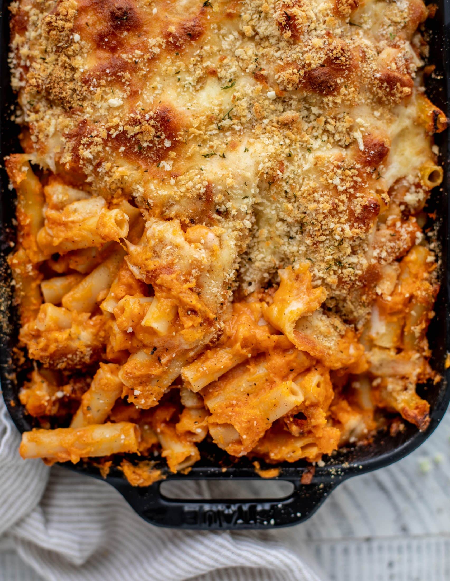 Butternut squash baked ziti is the ultimate comfort food! Squash, fire roasted tomatoes, parmesan and mozzarella make the best sauce ever.