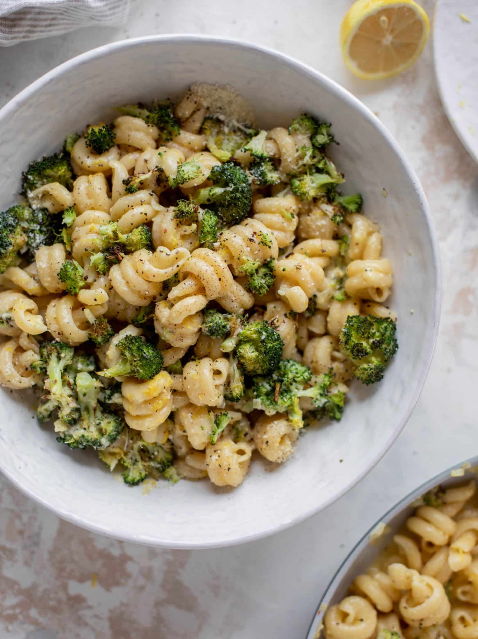 Broccoli lemon carbonara pasta is the freshest take on carbonara! Roasted broccoli, garlic and a parmesan lemon sauce. It's ridiculously good!