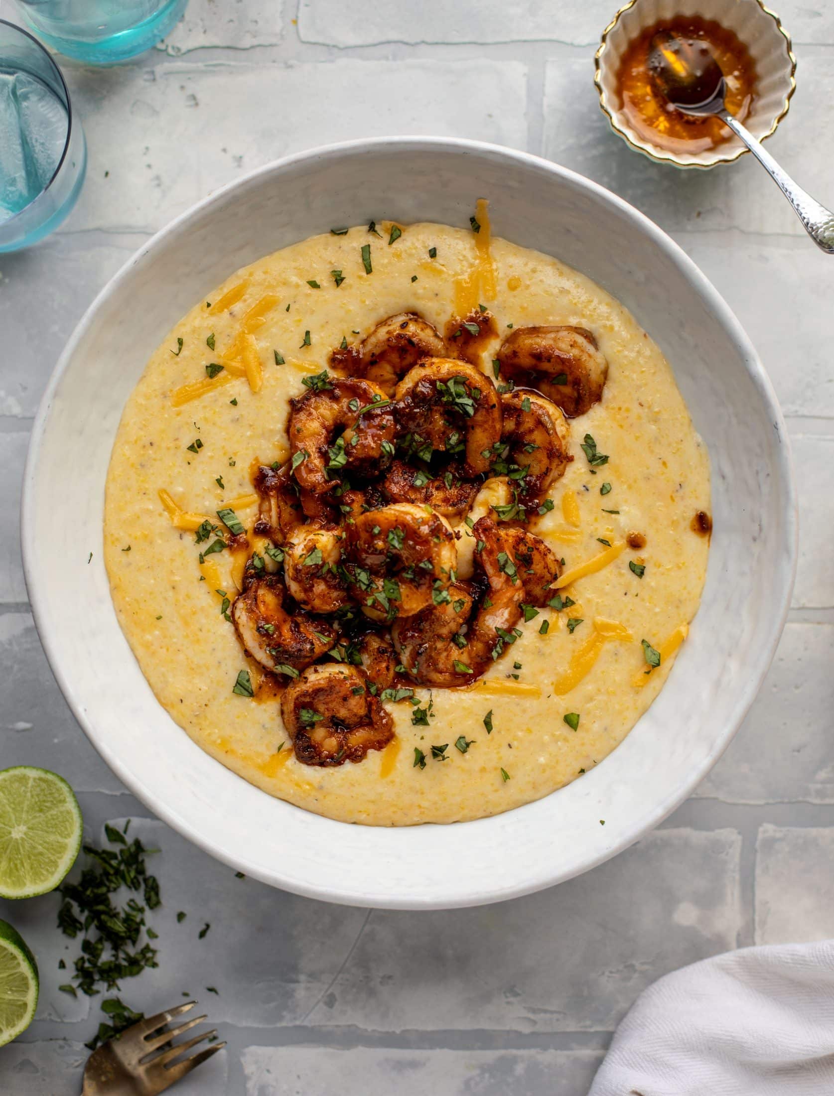 Honey Mustard Cajun Shrimp with Cheddar Grits