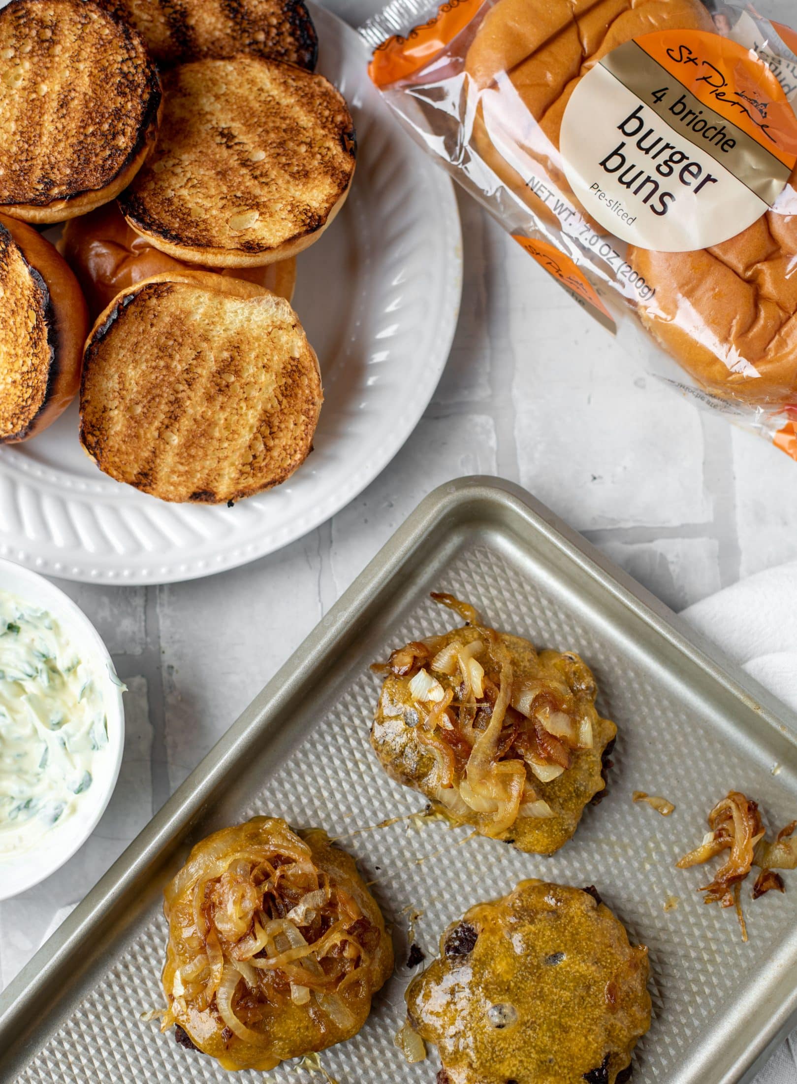 caramelized onion smash burger set up