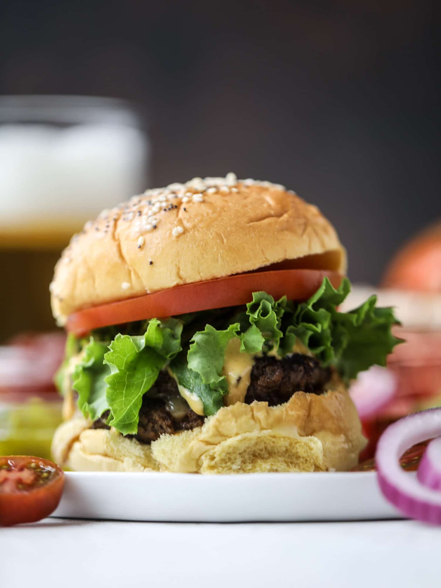 smash burgers with house salad