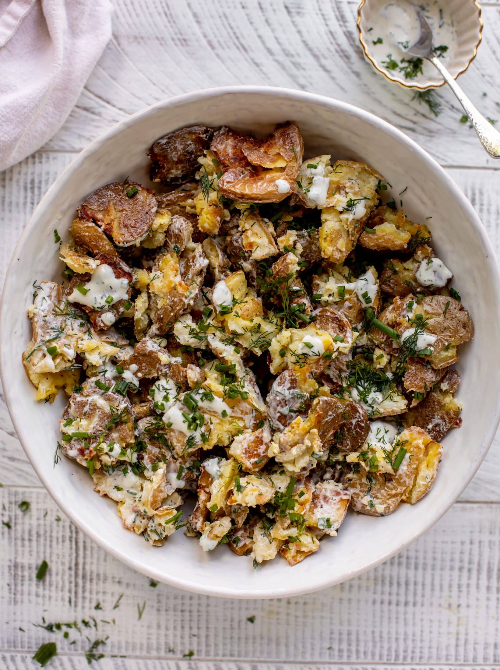 buttermilk herb smashed potato salad