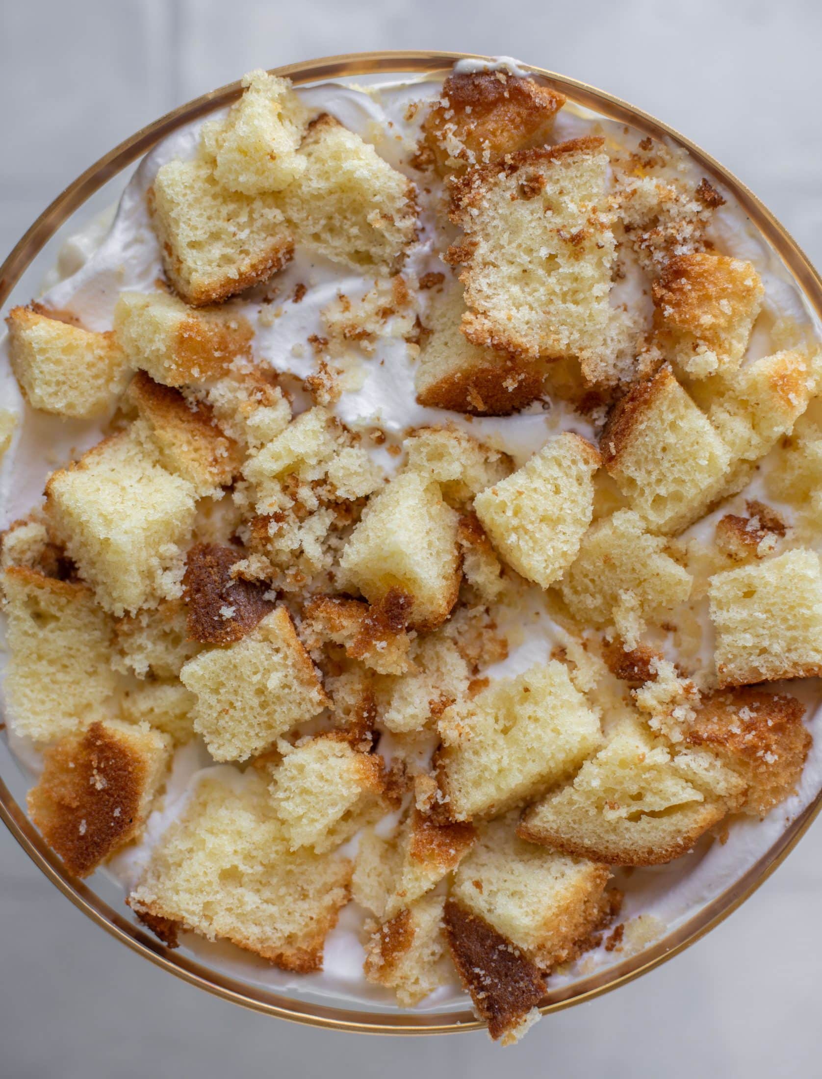 layered pound cake and whipped cream