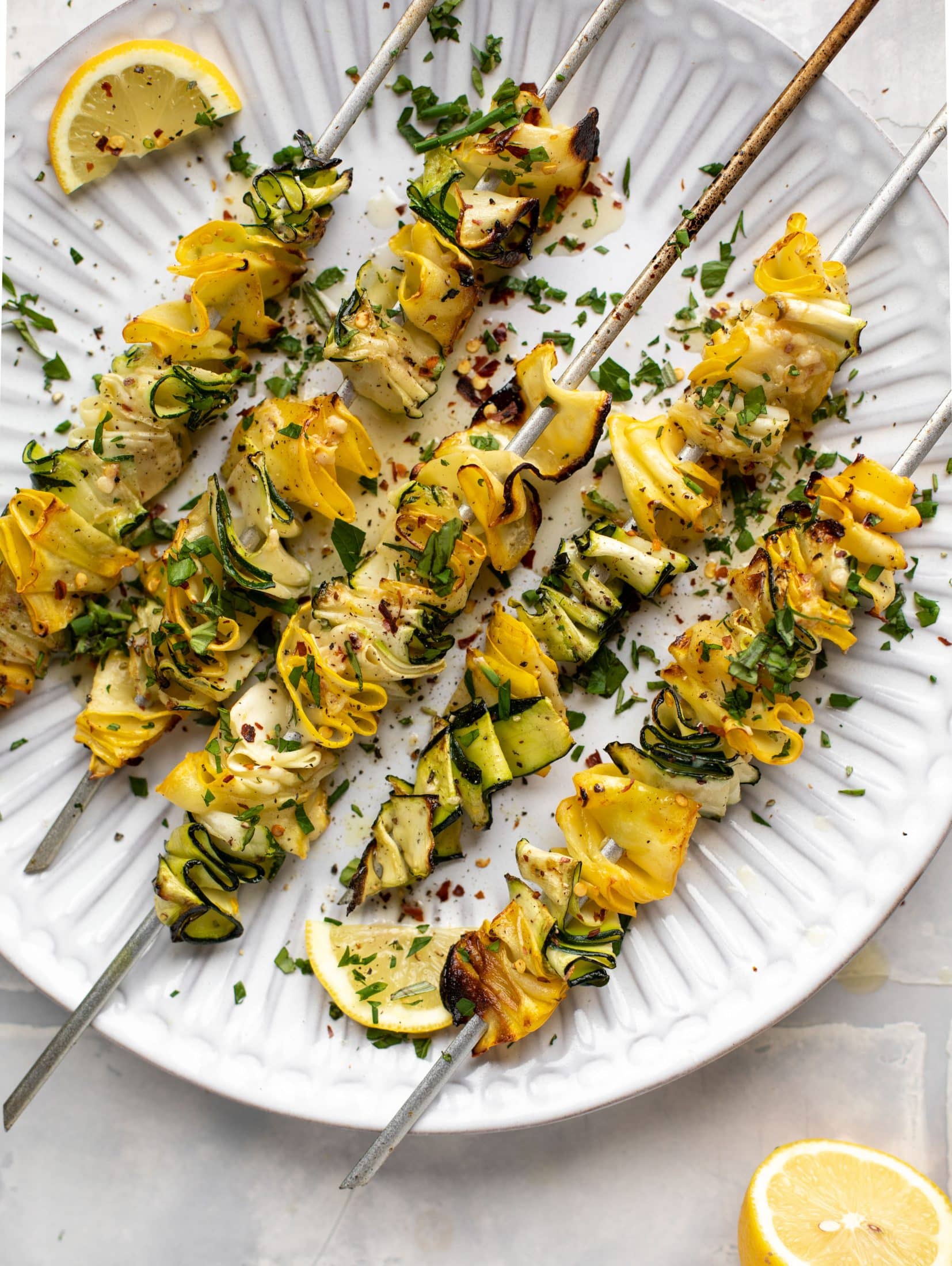 zucchini skewers with spicy lemon garlic butter