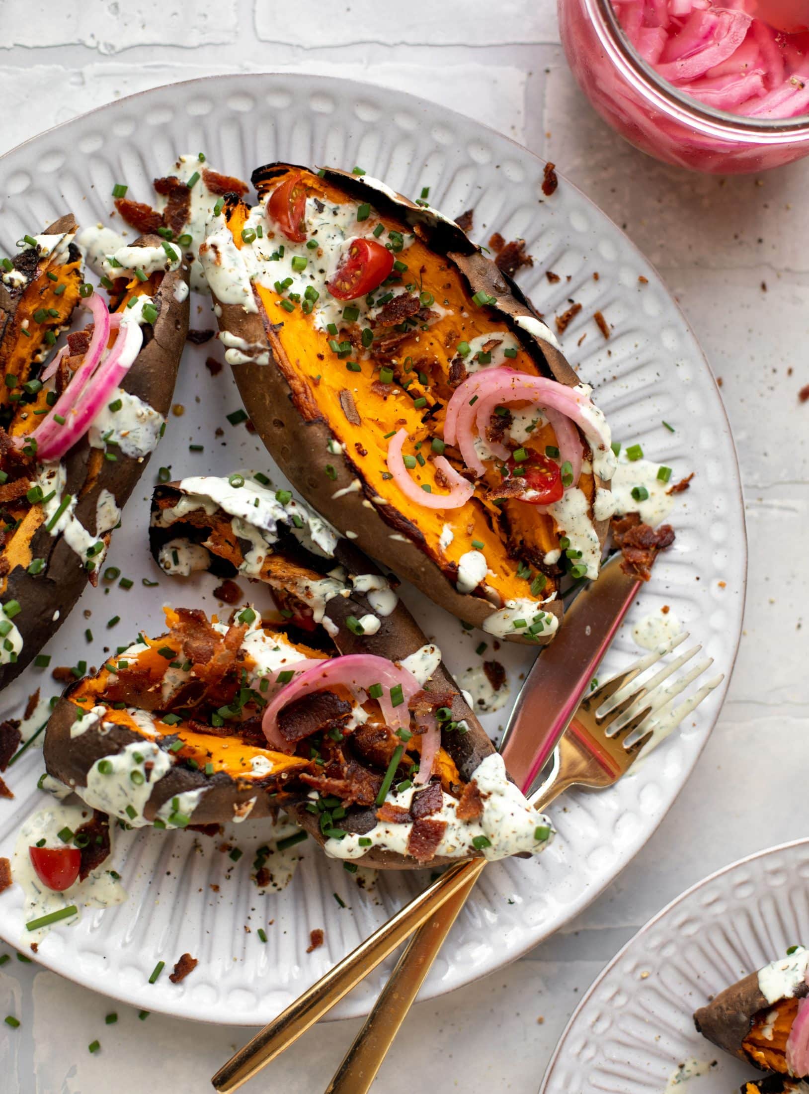 grilled whole sweet potatoes with homemade ranch