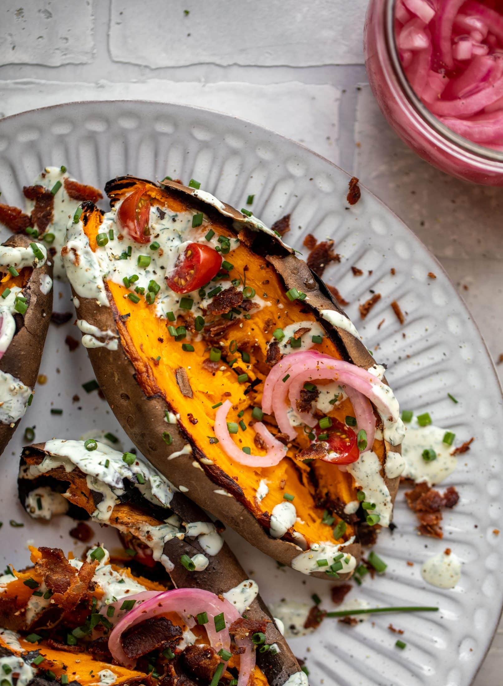 grilled whole sweet potatoes with homemade ranch