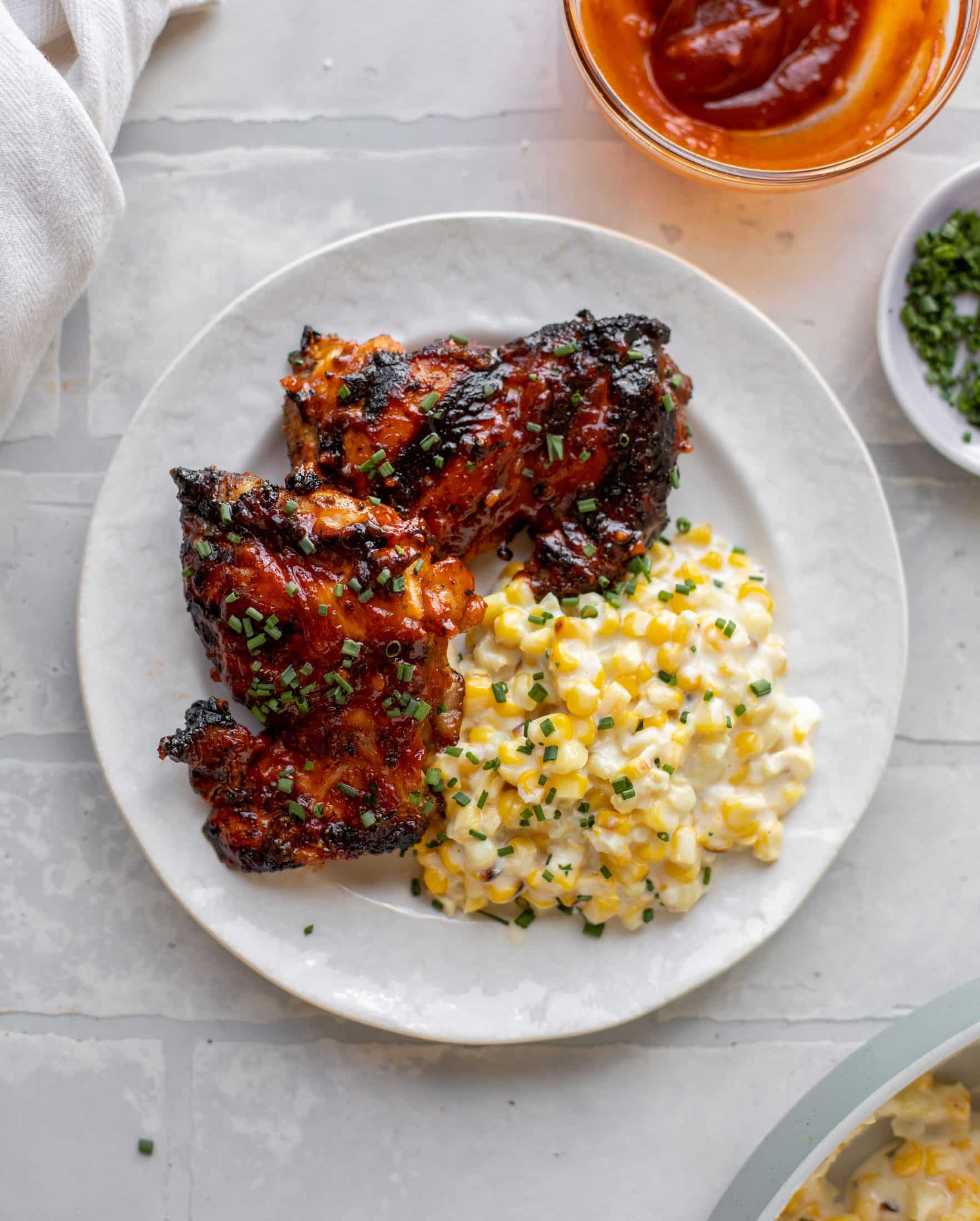 chipotle bbq beer chicken with creamed corn