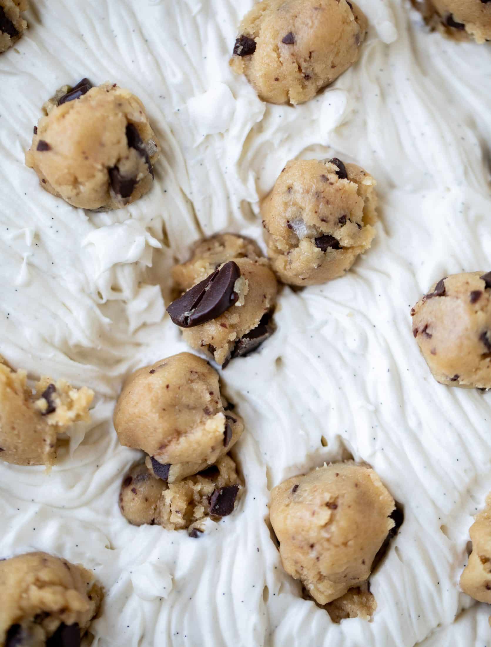 scoop of no churn salted chocolate chip cookie dough ice cream