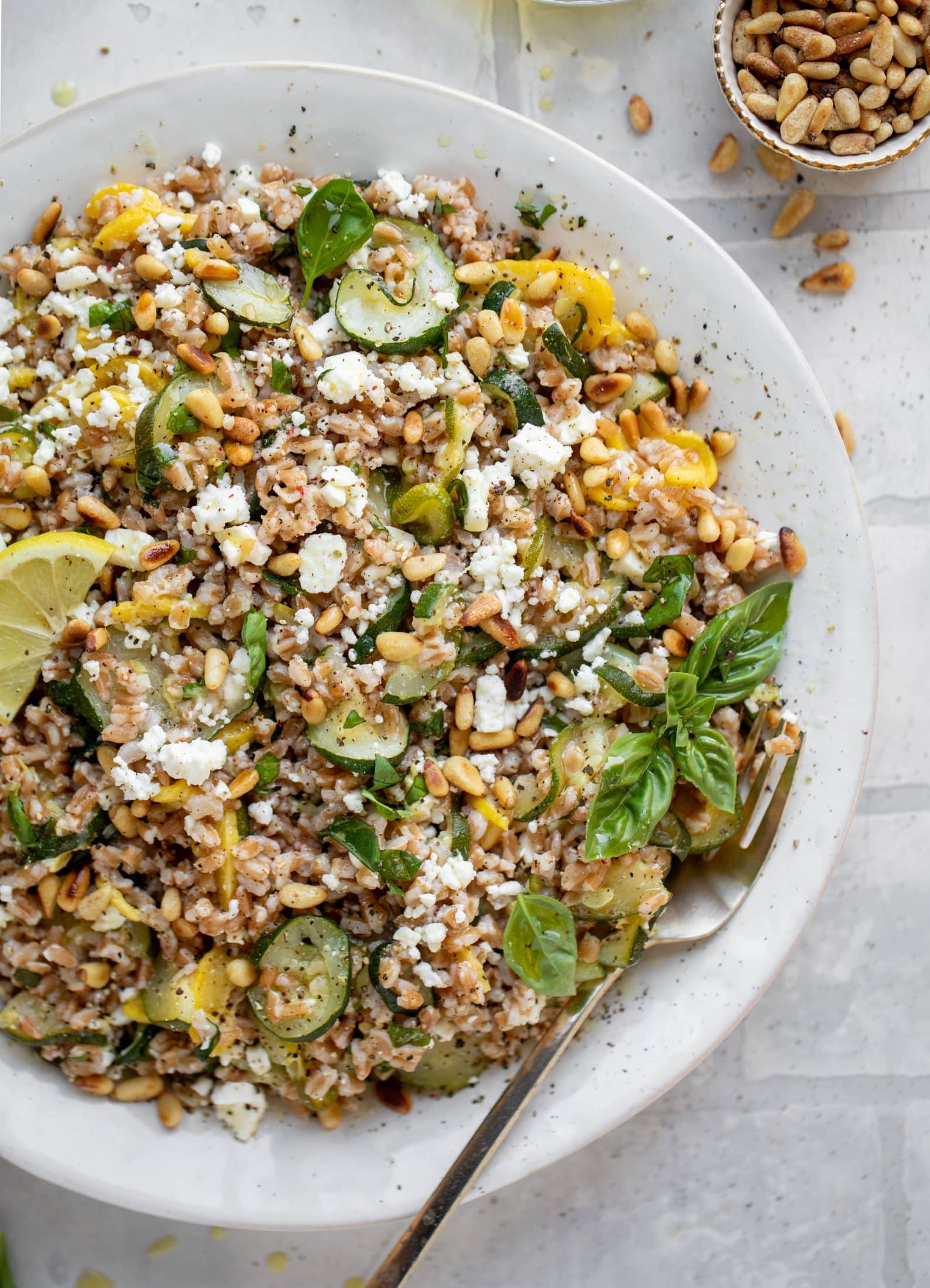 summer squash basil farro salad