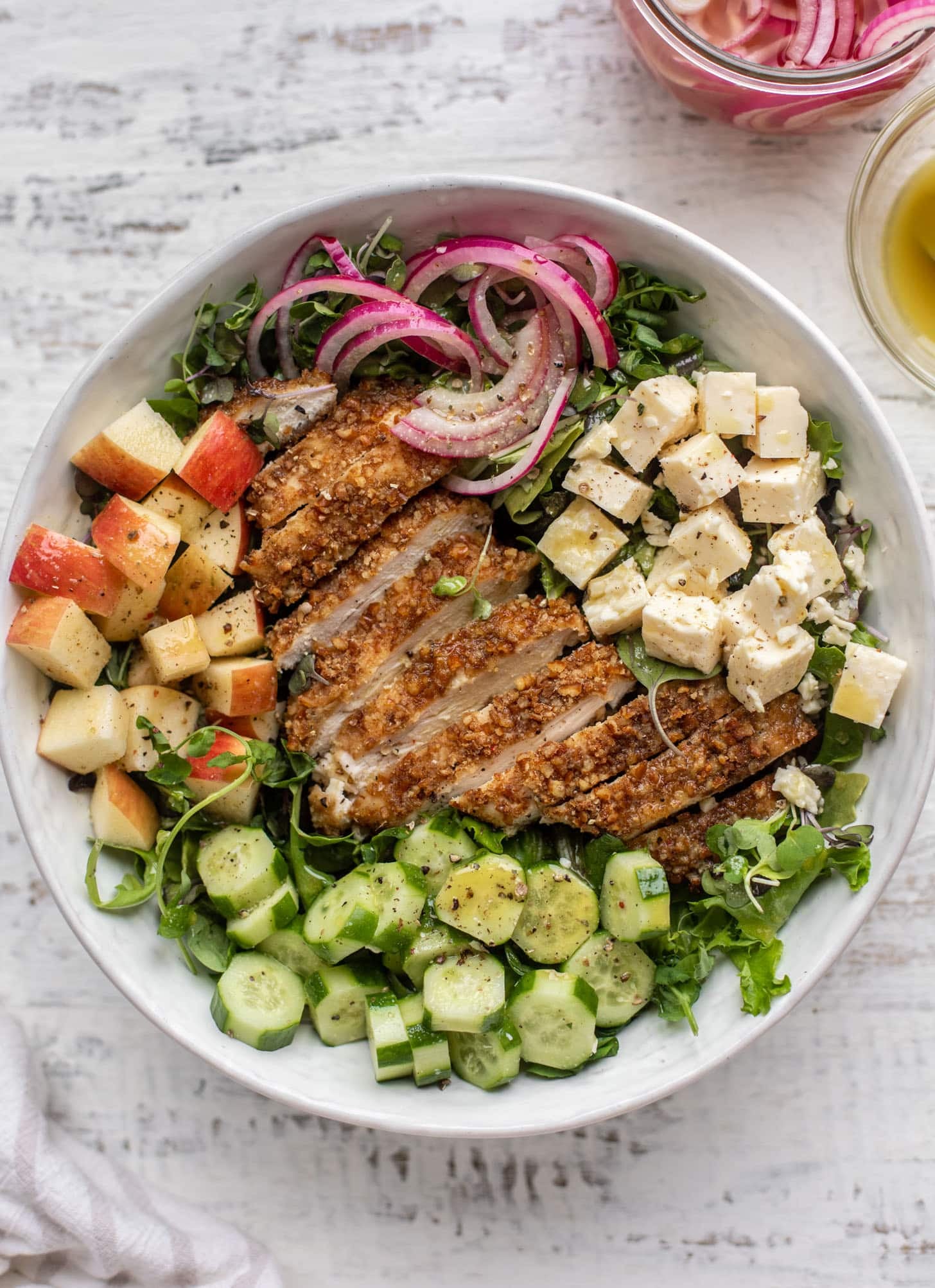 pretzel crusted chicken salad with mustard vinaigrette