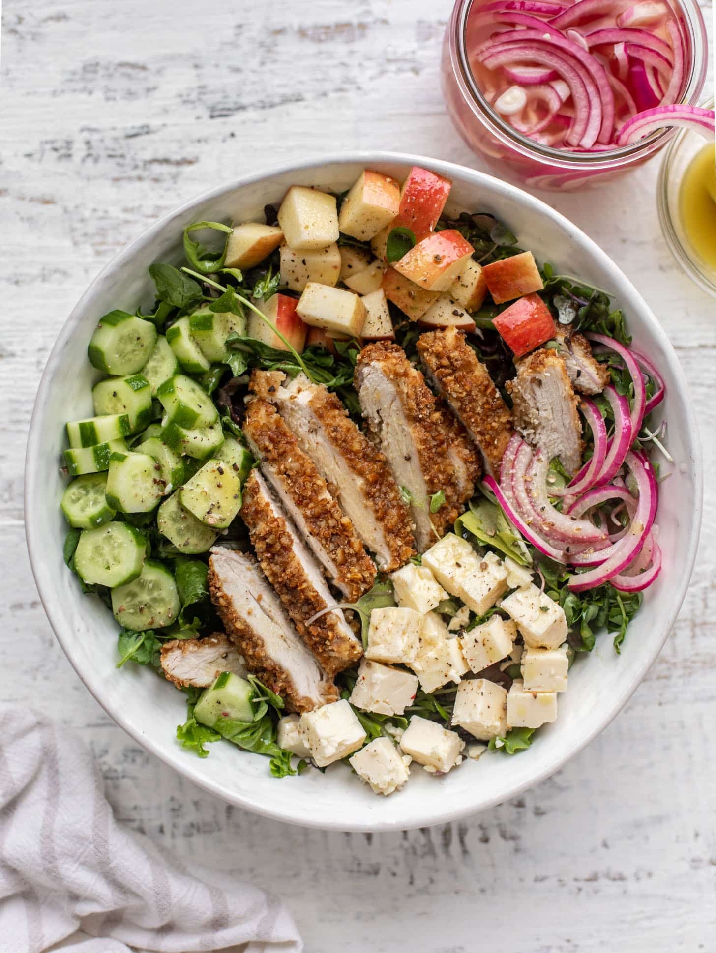 pretzel crusted chicken salad with mustard vinaigrette