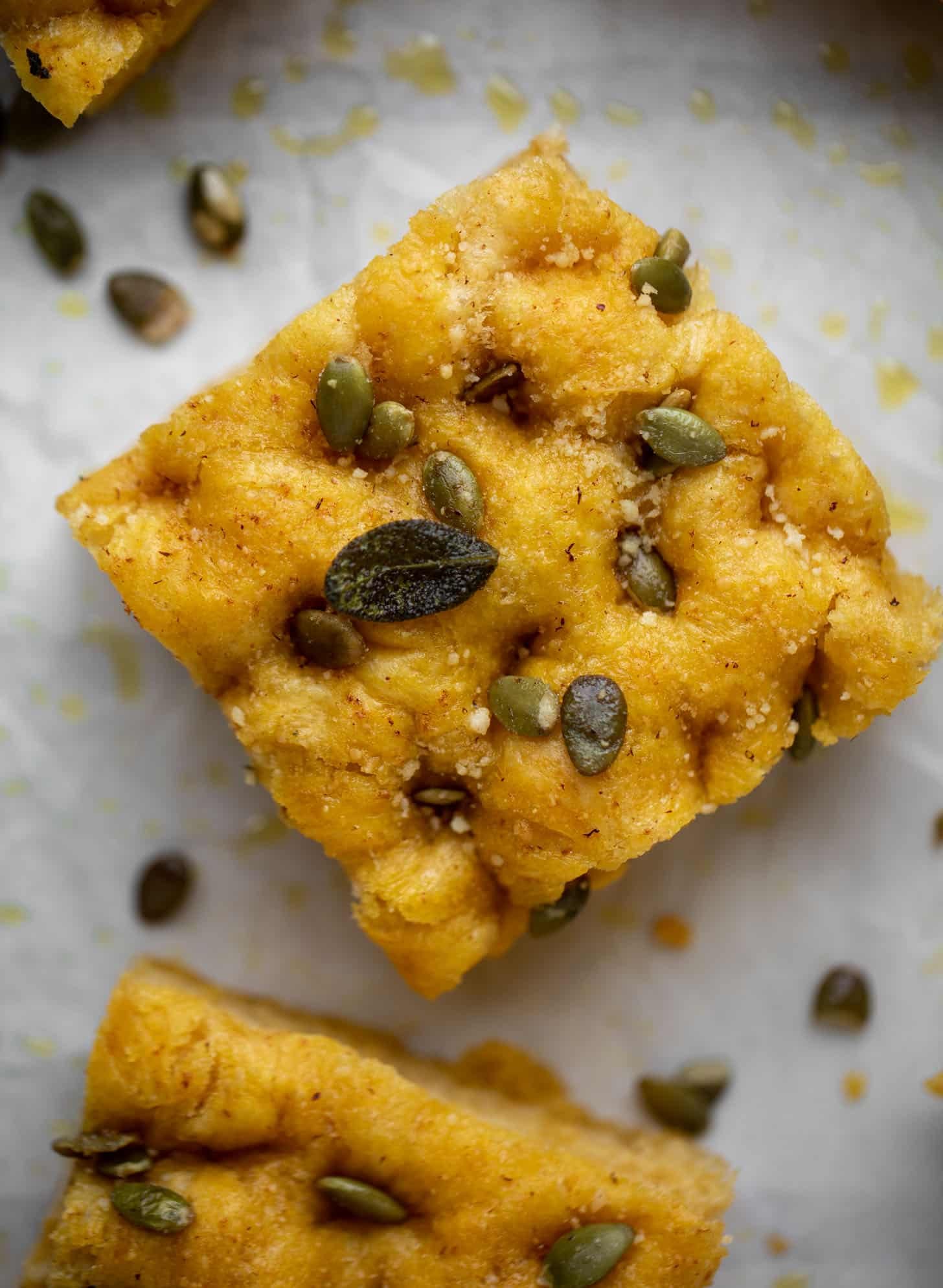 pumpkin focaccia bread with sage and pepitas