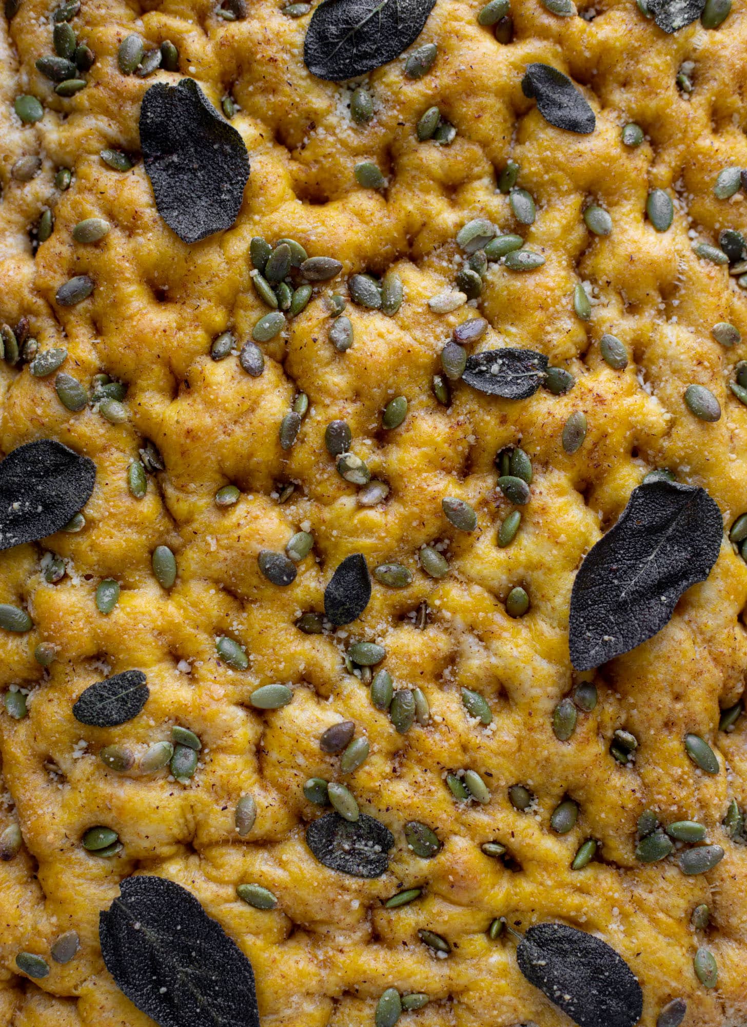 pumpkin focaccia bread with sage and pepitas