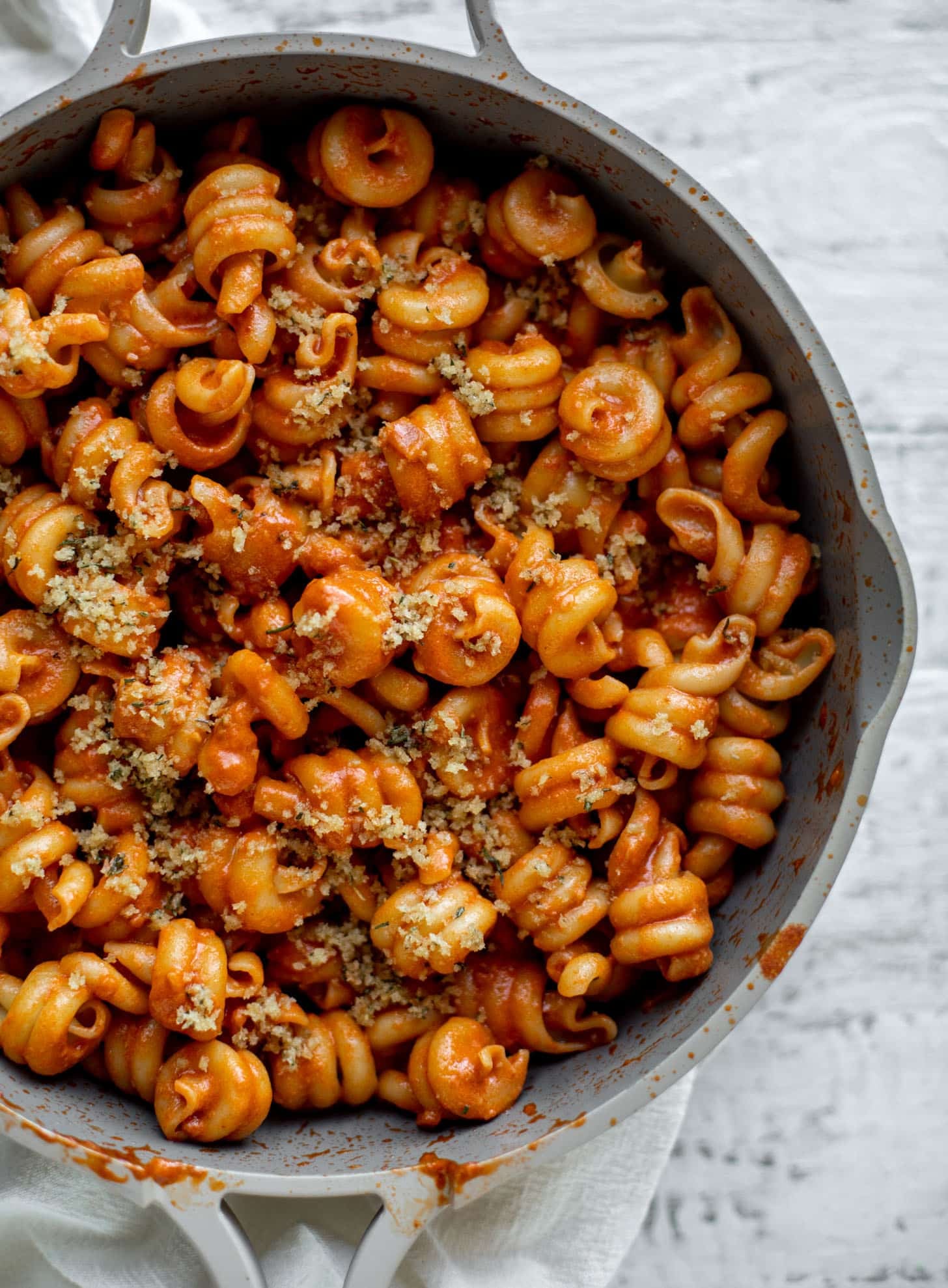 creamy vodka sauce pasta with rosemary toasted breadcrumbs