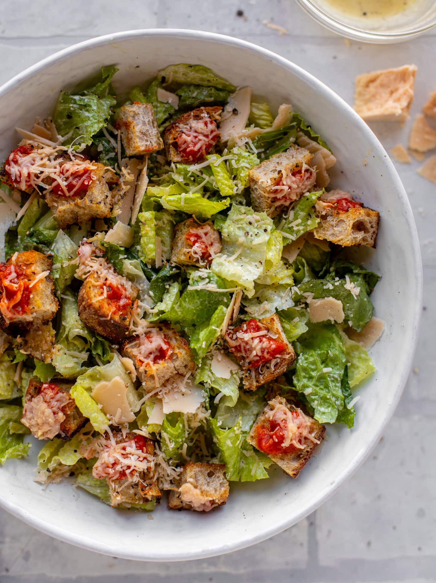 caesar salad with pizza croutons
