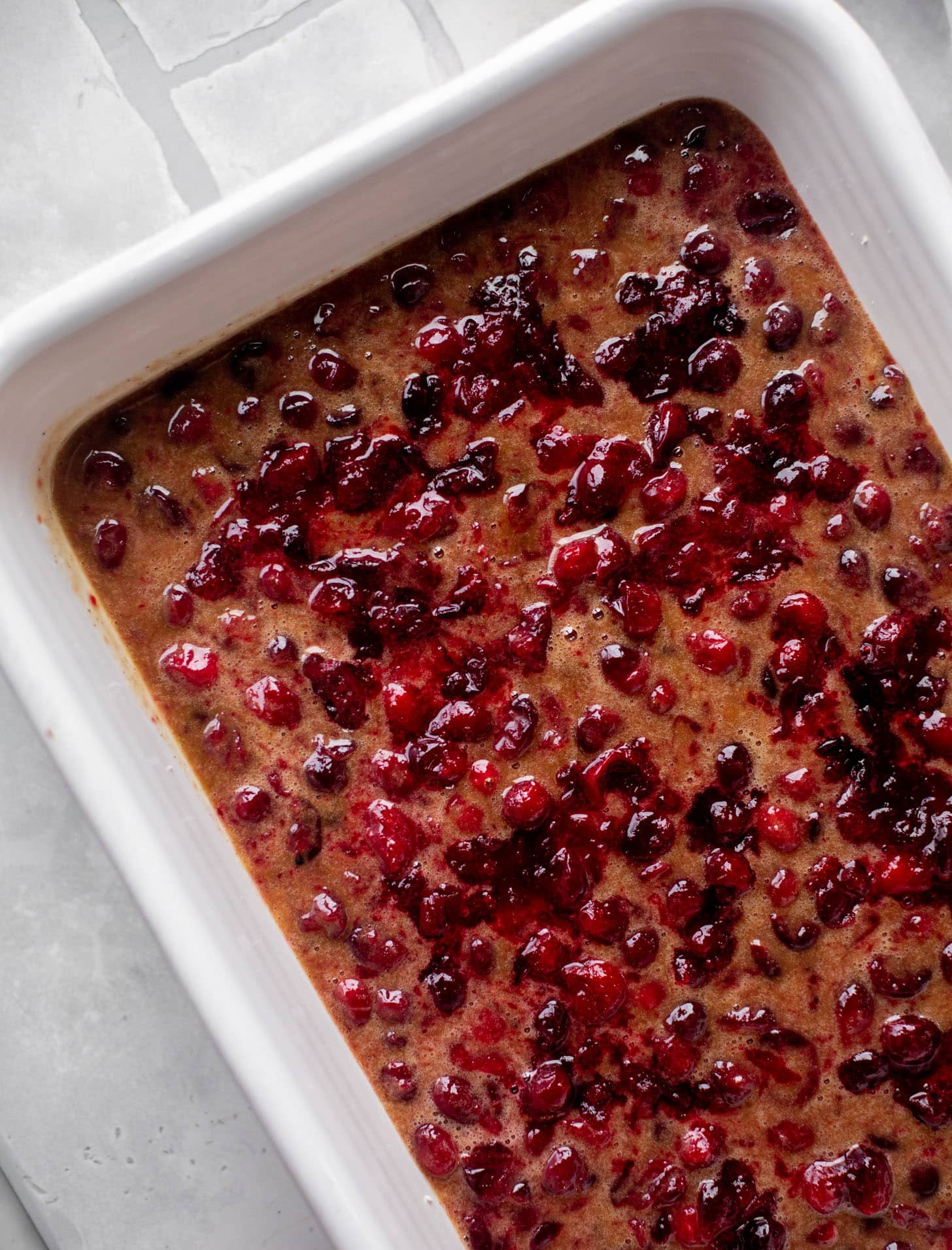 cranberry cobbler bars before baking