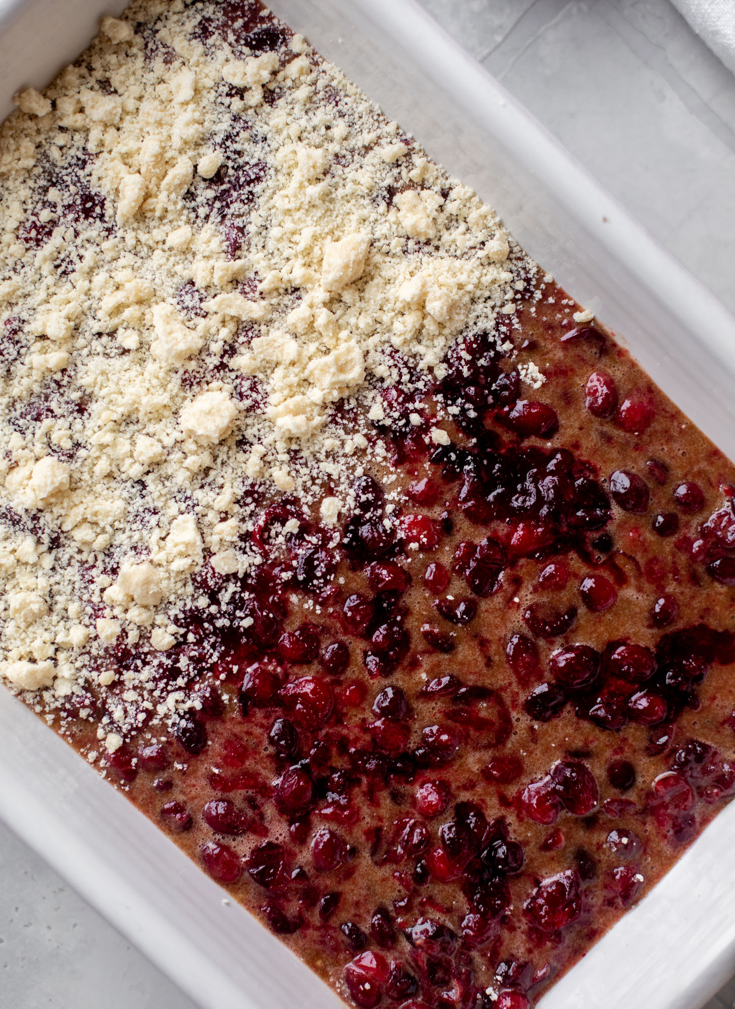 cranberry cobbler bars before baking