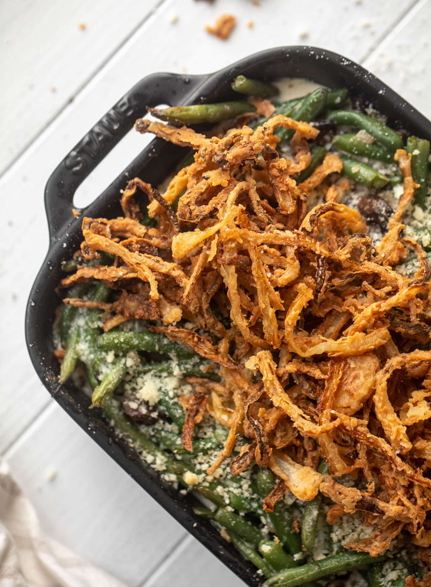 green bean casserole with crispy french fried onions