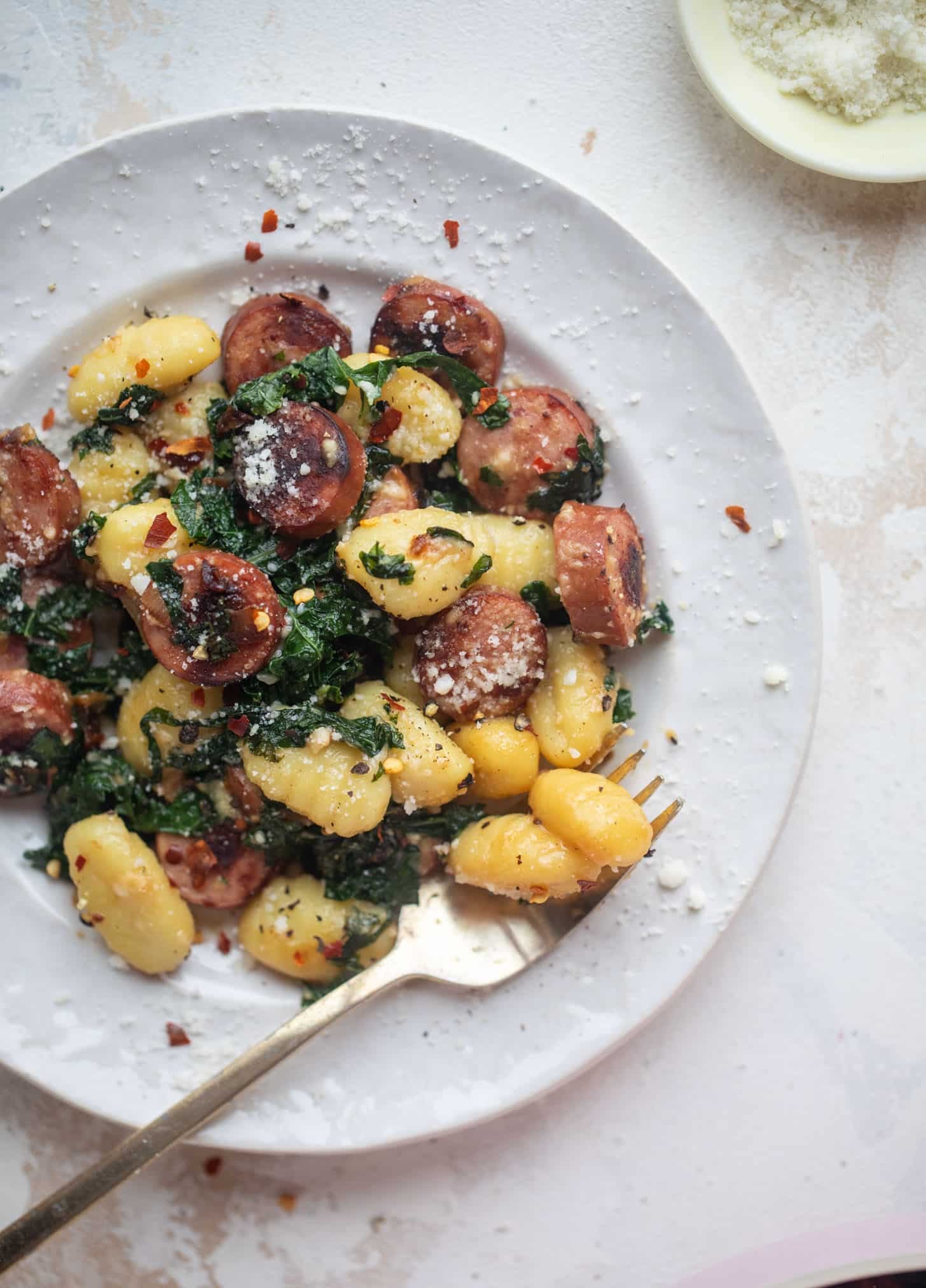 smoked sausage and kale gnocchi skillet